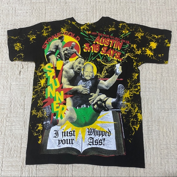 Backstock Co Stone Cold Steve Austin Texas Rattlesnake T-shirt WWF AOP New - Picture 11 of 13
